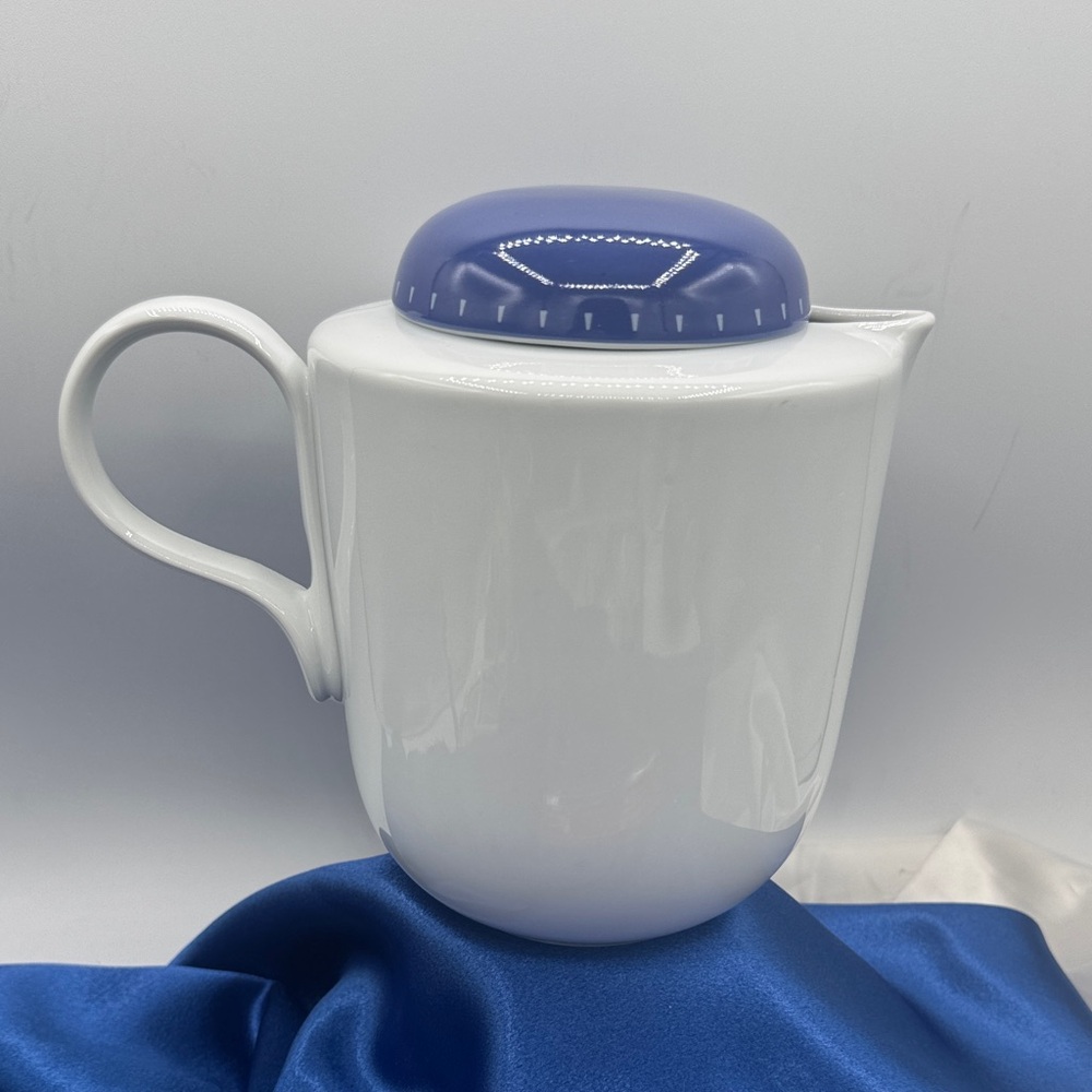 Dansk Ditto White Ceramic Teapot with Blue Lid